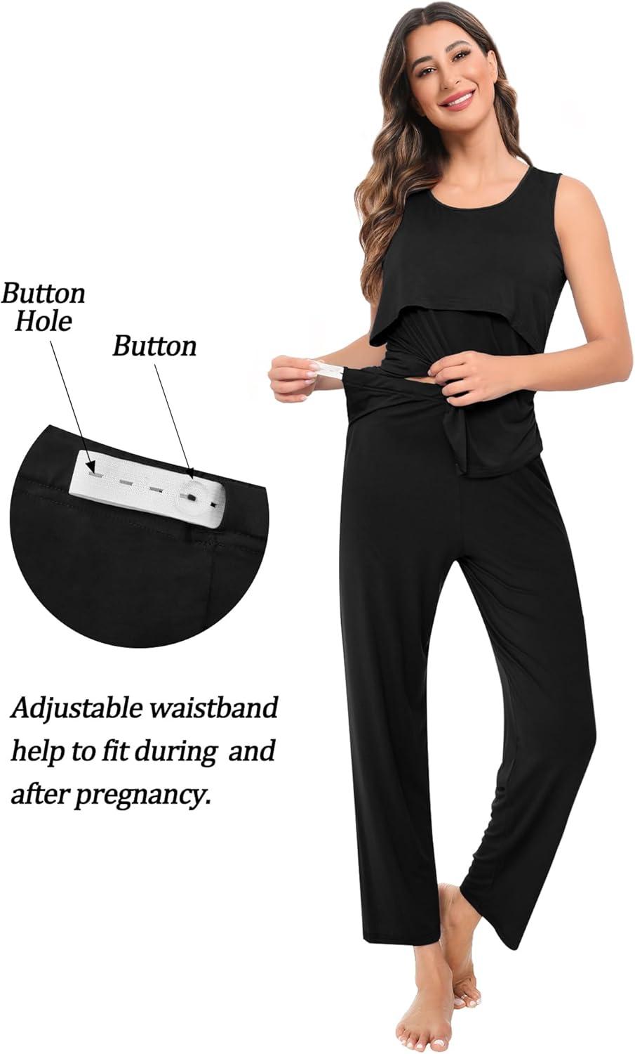 imageSWOMOG Maternity Nursing Robe Set 3 PCS Women Postpartum Pajamas Breastfeeding Labor Delivery Hospital Pregnancy PjsBlack