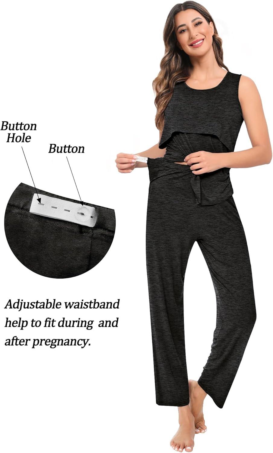 imageSWOMOG Maternity Nursing Robe Set 3 PCS Women Postpartum Pajamas Breastfeeding Labor Delivery Hospital Pregnancy PjsBlack Grey