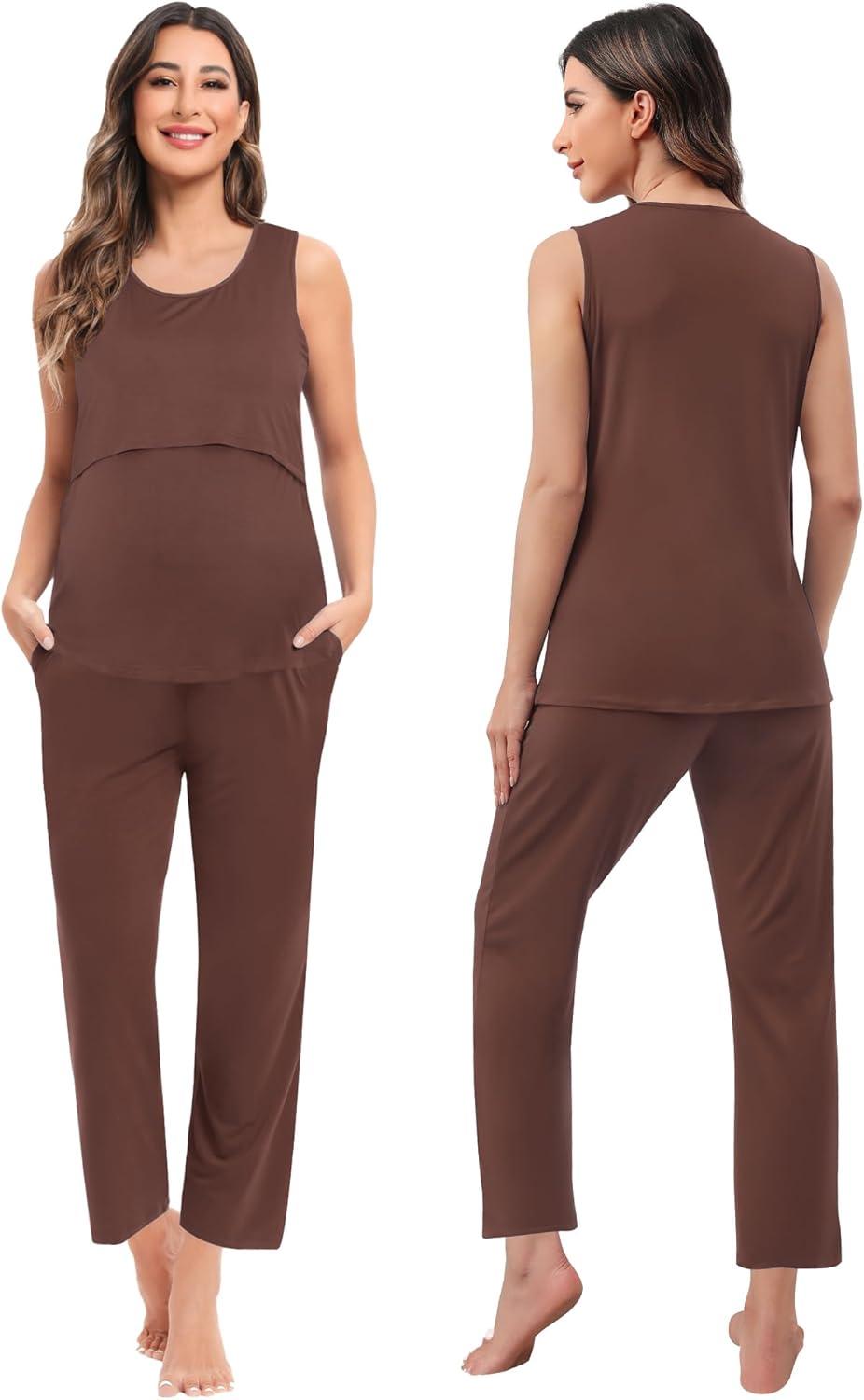 imageSWOMOG Maternity Nursing Robe Set 3 PCS Women Postpartum Pajamas Breastfeeding Labor Delivery Hospital Pregnancy PjsCoffee
