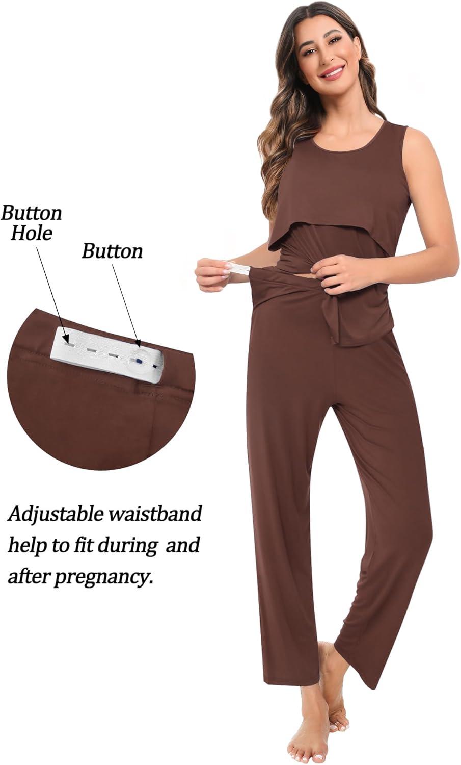 imageSWOMOG Maternity Nursing Robe Set 3 PCS Women Postpartum Pajamas Breastfeeding Labor Delivery Hospital Pregnancy PjsCoffee