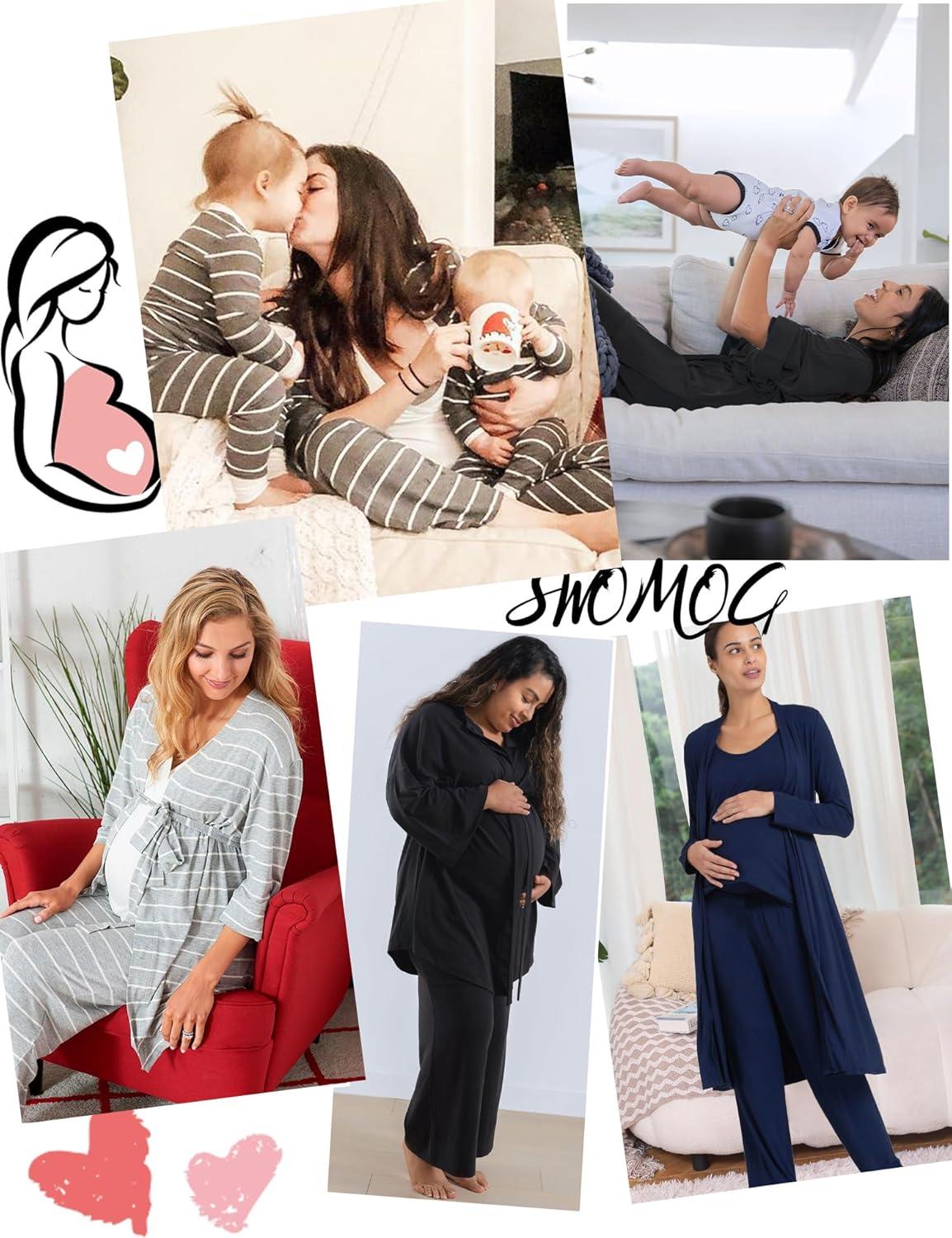 imageSWOMOG Maternity Nursing Robe Set 3 PCS Women Postpartum Pajamas Breastfeeding Labor Delivery Hospital Pregnancy PjsCoffee