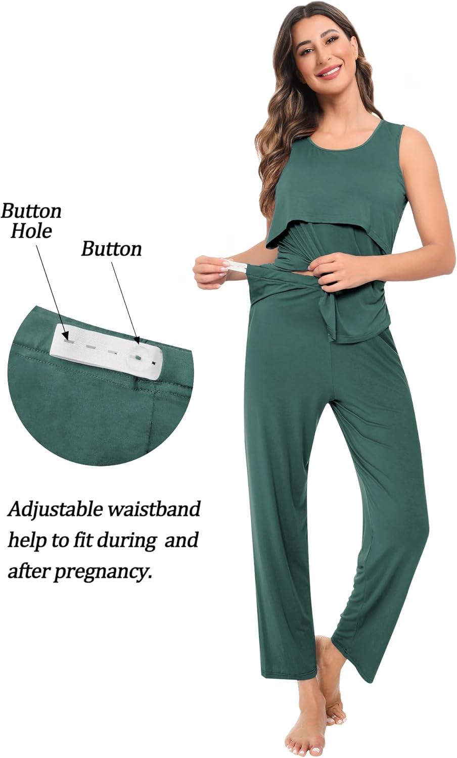 imageSWOMOG Maternity Nursing Robe Set 3 PCS Women Postpartum Pajamas Breastfeeding Labor Delivery Hospital Pregnancy PjsDeep Green