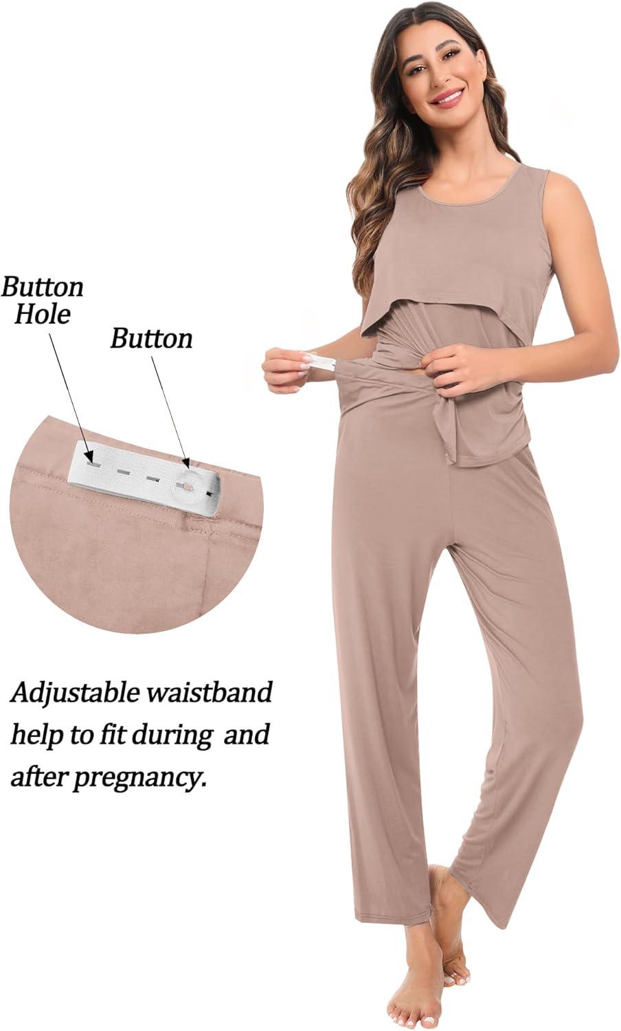imageSWOMOG Maternity Nursing Robe Set 3 PCS Women Postpartum Pajamas Breastfeeding Labor Delivery Hospital Pregnancy PjsLight Brown
