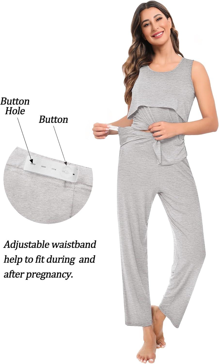 imageSWOMOG Maternity Nursing Robe Set 3 PCS Women Postpartum Pajamas Breastfeeding Labor Delivery Hospital Pregnancy PjsLight Grey