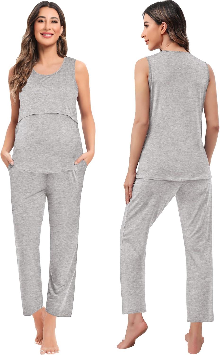imageSWOMOG Maternity Nursing Robe Set 3 PCS Women Postpartum Pajamas Breastfeeding Labor Delivery Hospital Pregnancy PjsLight Grey