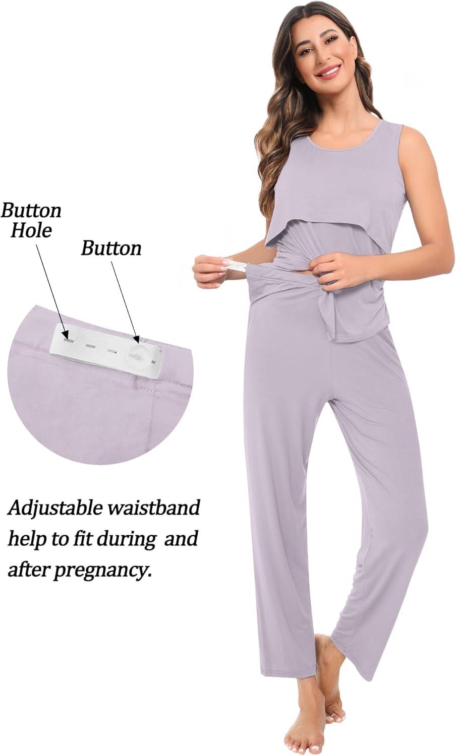 imageSWOMOG Maternity Nursing Robe Set 3 PCS Women Postpartum Pajamas Breastfeeding Labor Delivery Hospital Pregnancy PjsLilac Purple