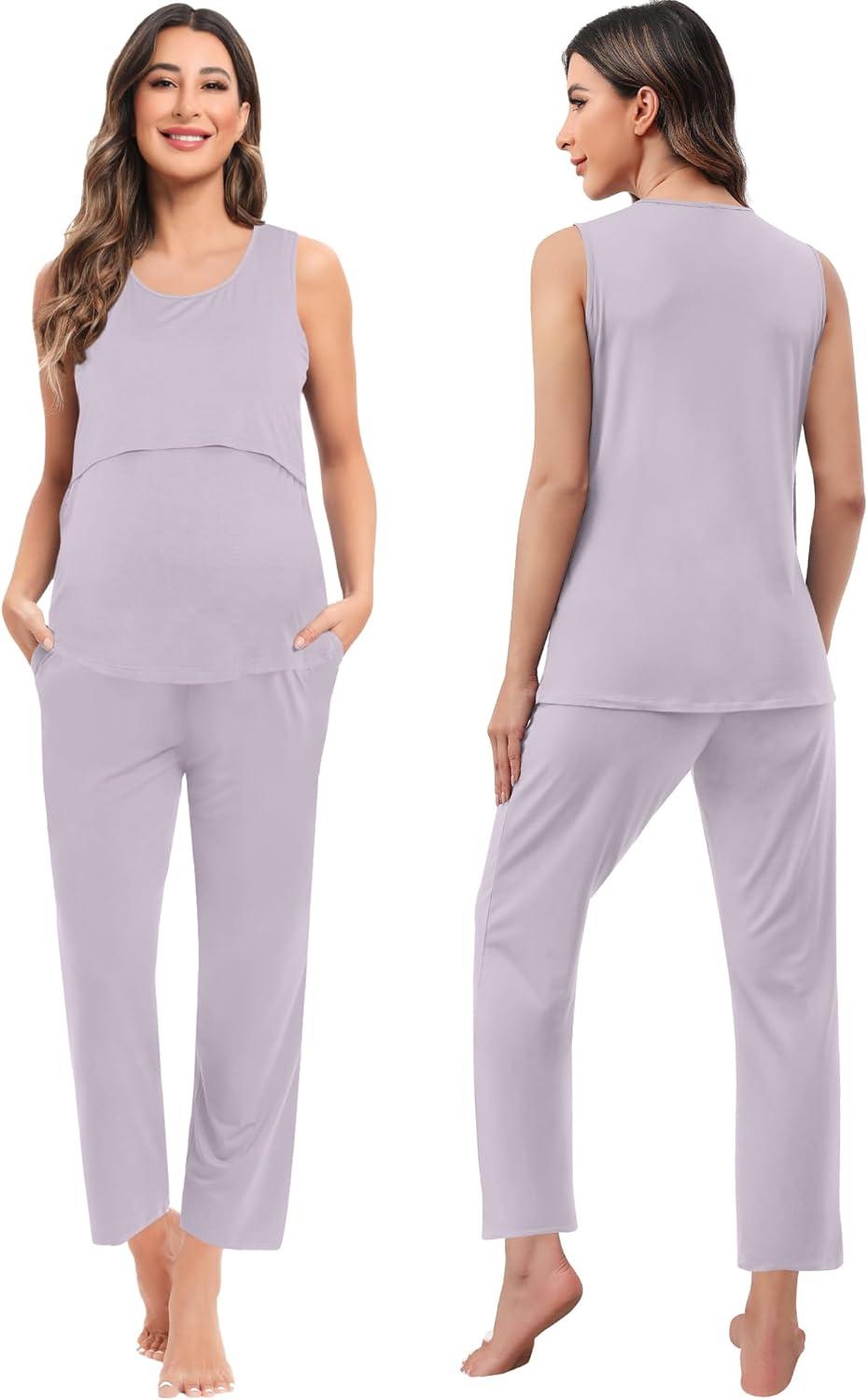 imageSWOMOG Maternity Nursing Robe Set 3 PCS Women Postpartum Pajamas Breastfeeding Labor Delivery Hospital Pregnancy PjsLilac Purple