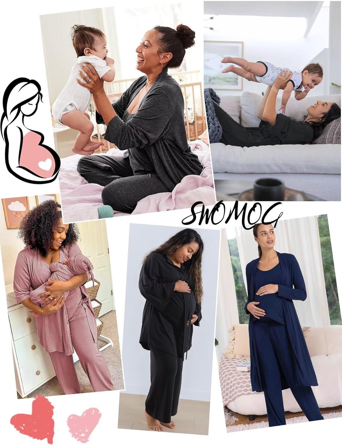 imageSWOMOG Maternity Nursing Robe Set 3 PCS Women Postpartum Pajamas Breastfeeding Labor Delivery Hospital Pregnancy PjsLilac Purple