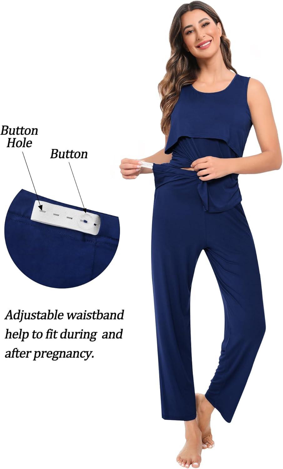 imageSWOMOG Maternity Nursing Robe Set 3 PCS Women Postpartum Pajamas Breastfeeding Labor Delivery Hospital Pregnancy PjsNavy Blue