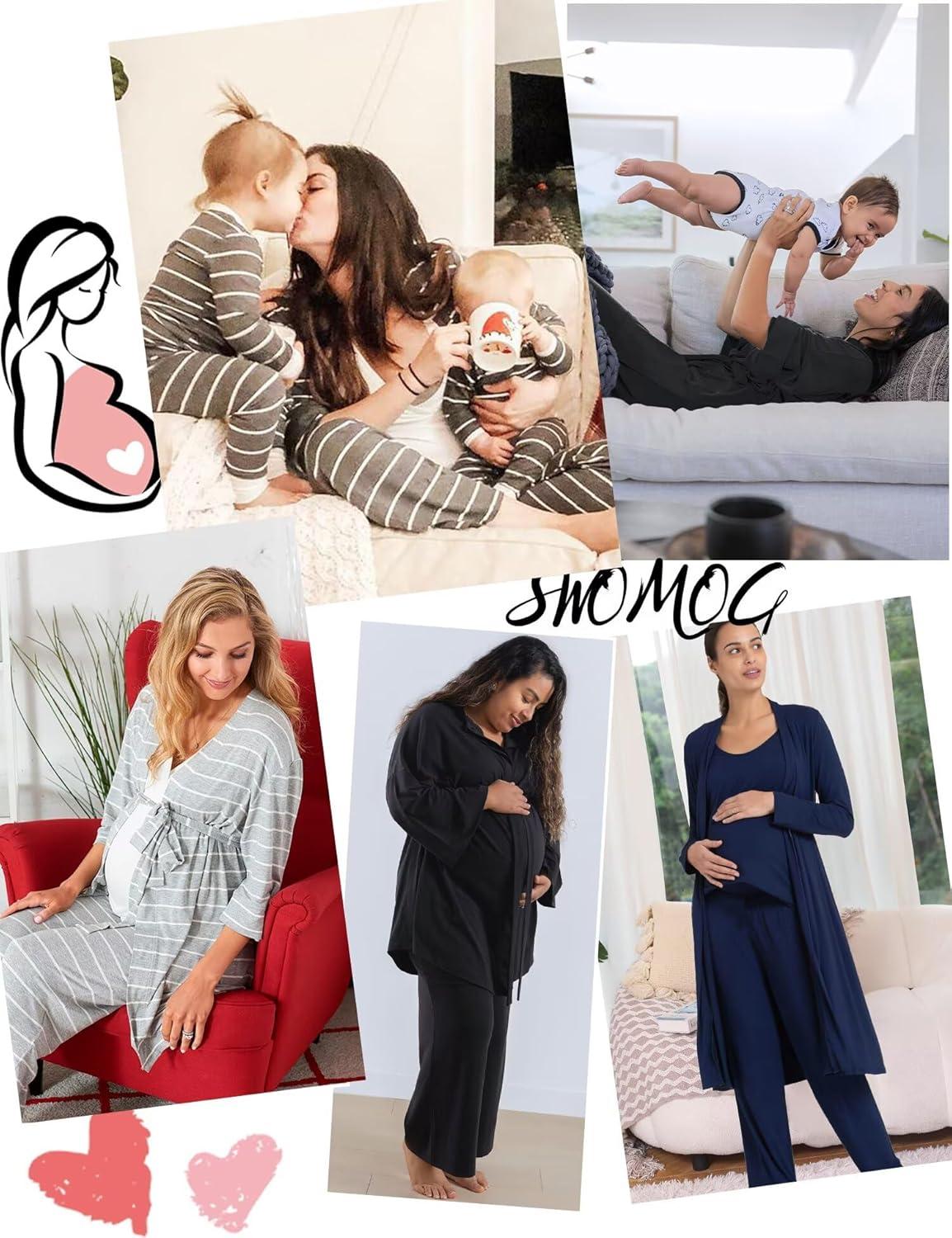 imageSWOMOG Maternity Nursing Robe Set 3 PCS Women Postpartum Pajamas Breastfeeding Labor Delivery Hospital Pregnancy PjsTaro Purple