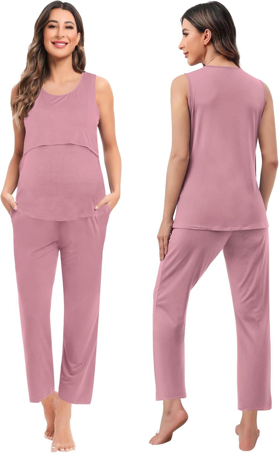 imageSWOMOG Maternity Nursing Robe Set 3 PCS Women Postpartum Pajamas Breastfeeding Labor Delivery Hospital Pregnancy PjsTaro Purple
