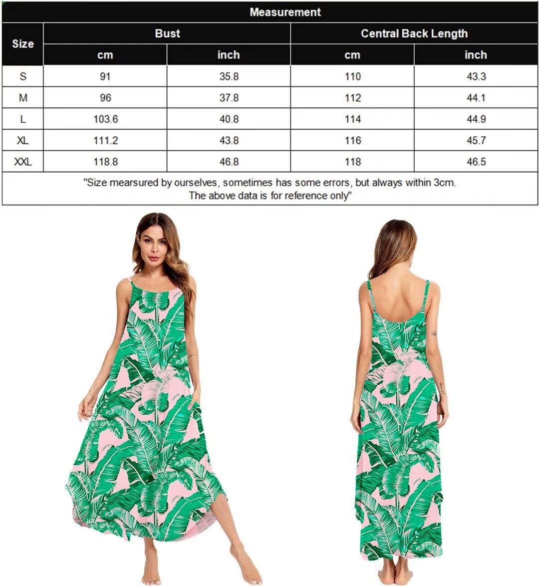 imageSWOMOG Women Long Nightgown Pajama Dress Soft Strap Nightdress Summer Sleeveless Nightshirt Lounge Dress with PocketsPink Leaves