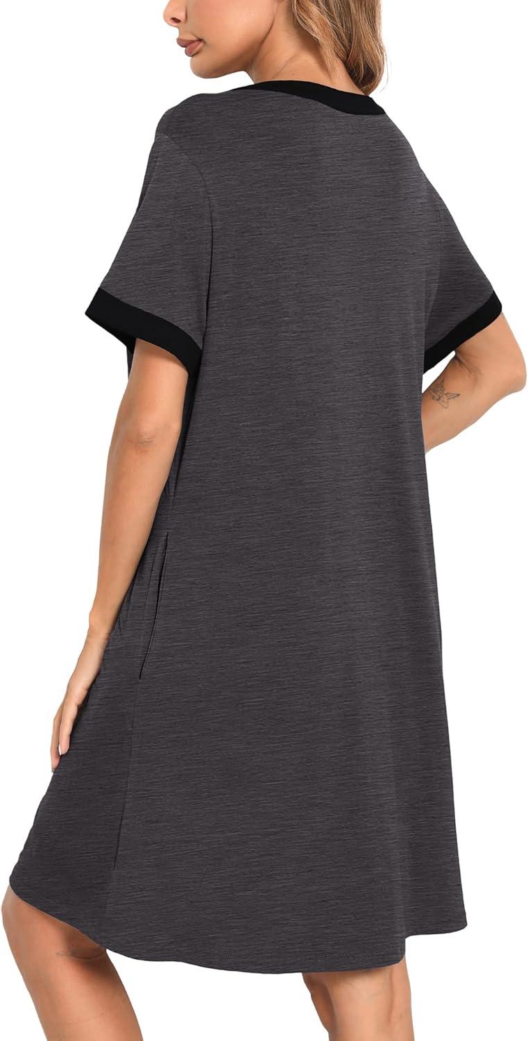 imageSWOMOG Women Zipper Front House Coat Short Sleeves Robe Zip up Bathrobes Short Nightgown with Pockets S3XLDeep Grey