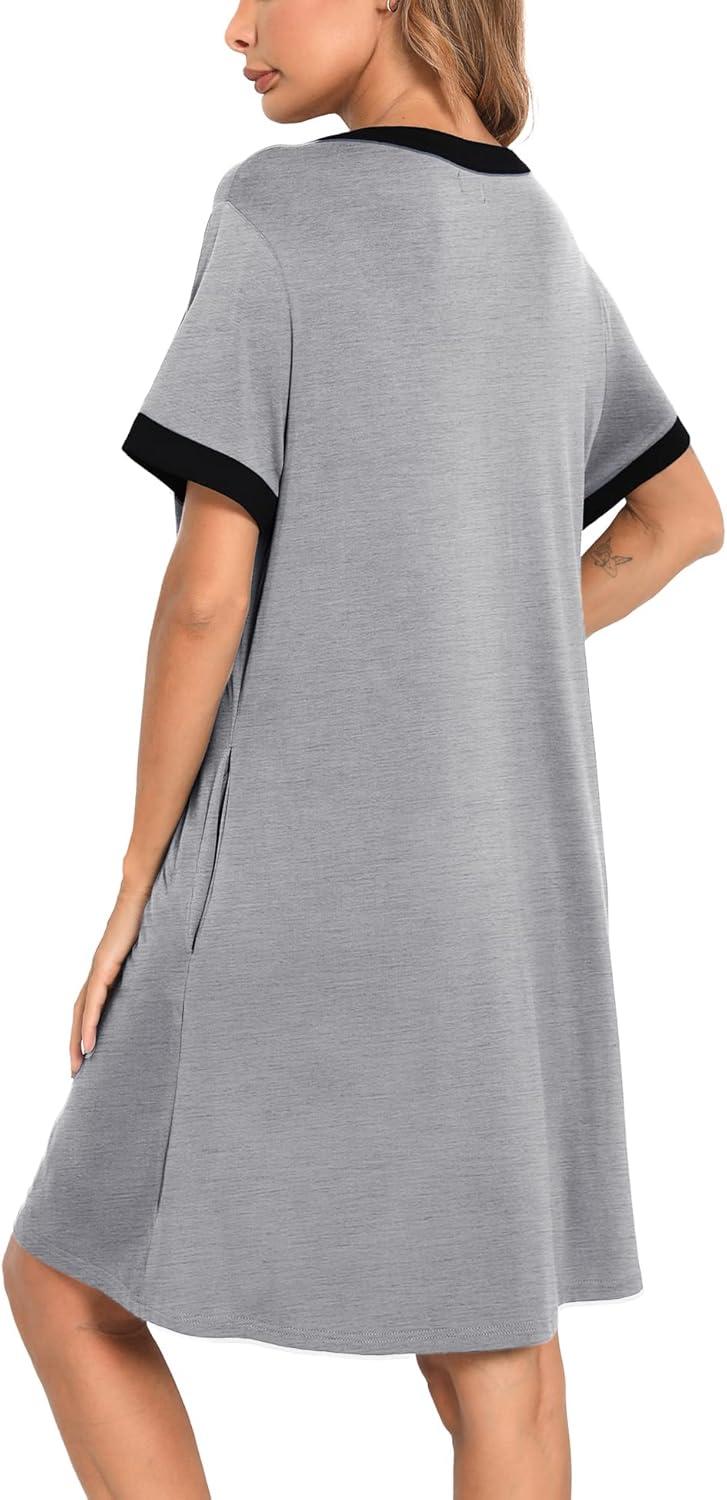 imageSWOMOG Women Zipper Front House Coat Short Sleeves Robe Zip up Bathrobes Short Nightgown with Pockets S3XLGrey