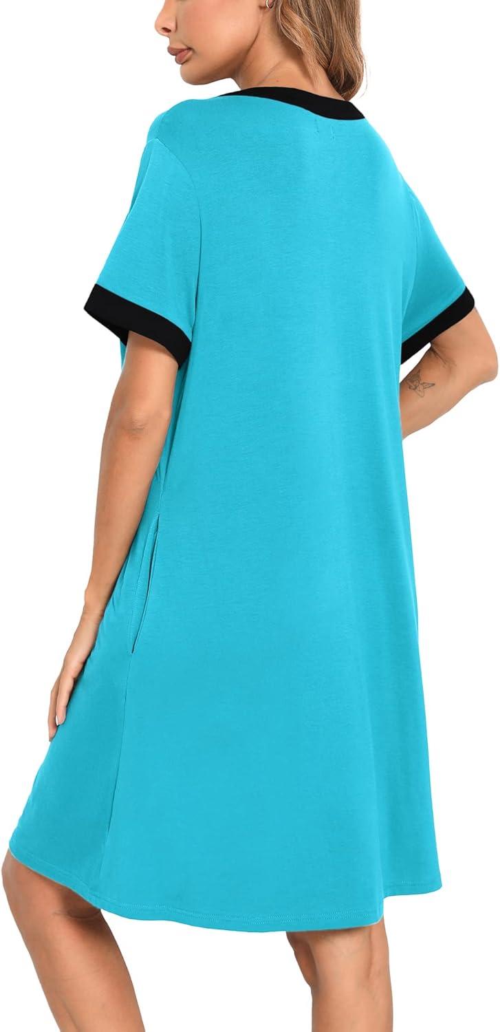 imageSWOMOG Women Zipper Front House Coat Short Sleeves Robe Zip up Bathrobes Short Nightgown with Pockets S3XLPeacock Blue