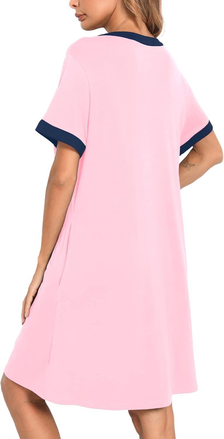 imageSWOMOG Women Zipper Front House Coat Short Sleeves Robe Zip up Bathrobes Short Nightgown with Pockets S3XLPink