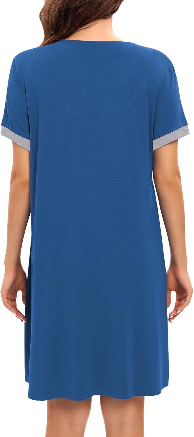 imageSWOMOG Women Zipper Front House Coat Short Sleeves Robe Zip up Bathrobes Short Nightgown with Pockets S3XLZnavy