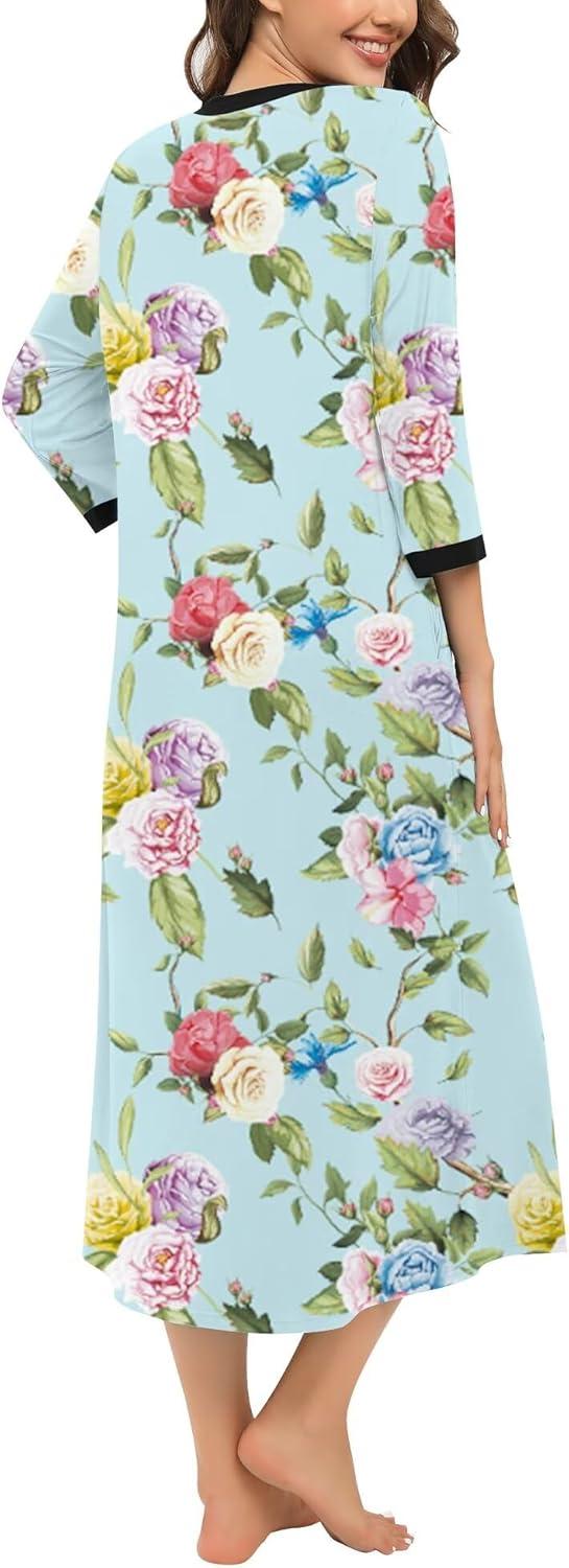 imageSWOMOG Women Zipper Robe Long Housecoat Zip Up Bathrobes Full Length Nightgown Loungewear with Pockets S3XLFloral Green