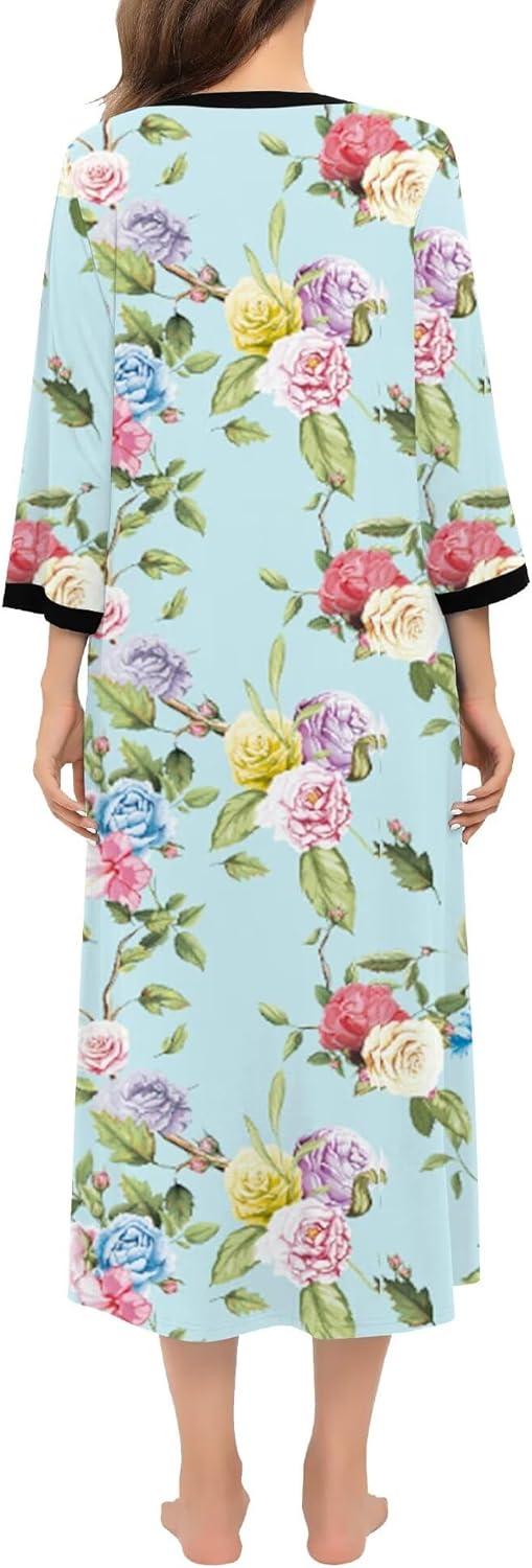 imageSWOMOG Women Zipper Robe Long Housecoat Zip Up Bathrobes Full Length Nightgown Loungewear with Pockets S3XLFloral Green