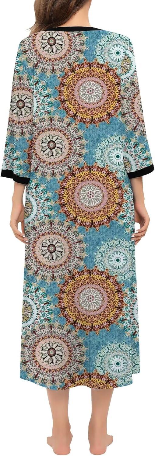 imageSWOMOG Women Zipper Robe Long Housecoat Zip Up Bathrobes Full Length Nightgown Loungewear with Pockets S3XLFloral Mandala