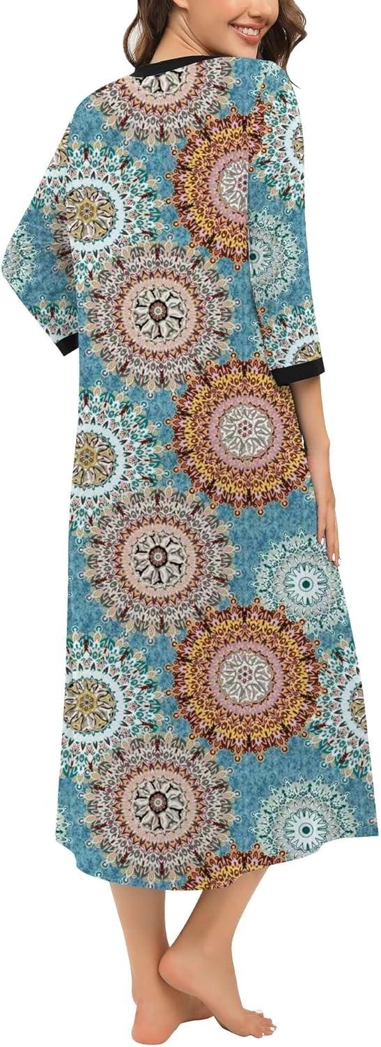 imageSWOMOG Women Zipper Robe Long Housecoat Zip Up Bathrobes Full Length Nightgown Loungewear with Pockets S3XLFloral Mandala