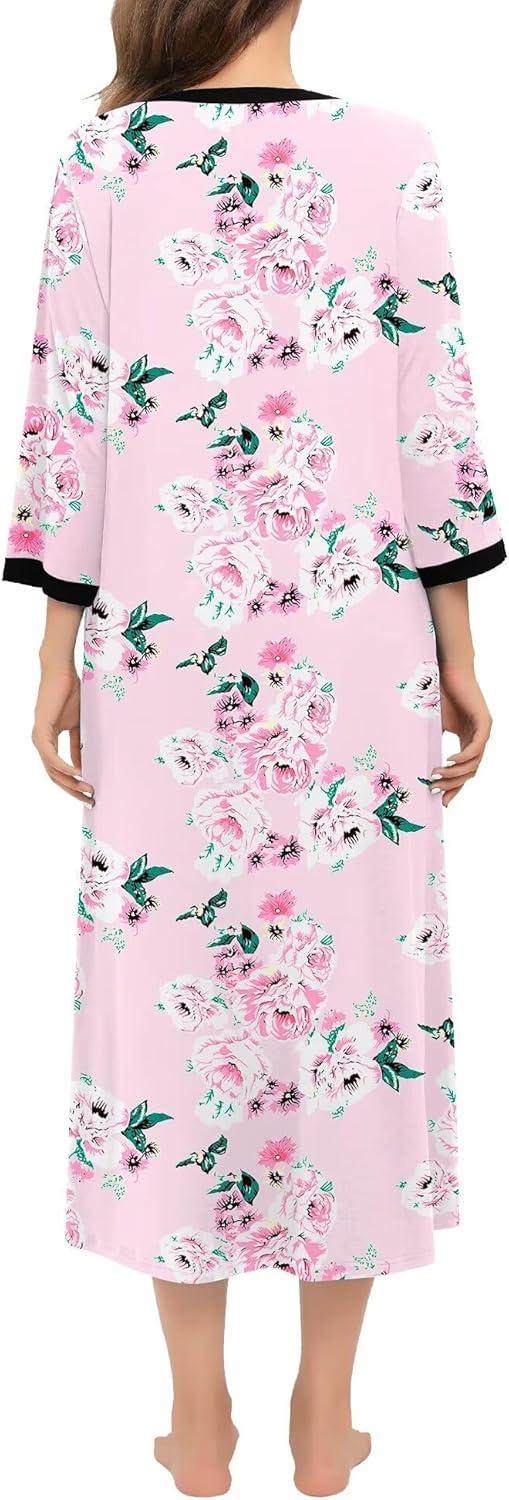 imageSWOMOG Women Zipper Robe Long Housecoat Zip Up Bathrobes Full Length Nightgown Loungewear with Pockets S3XLFloral Pink