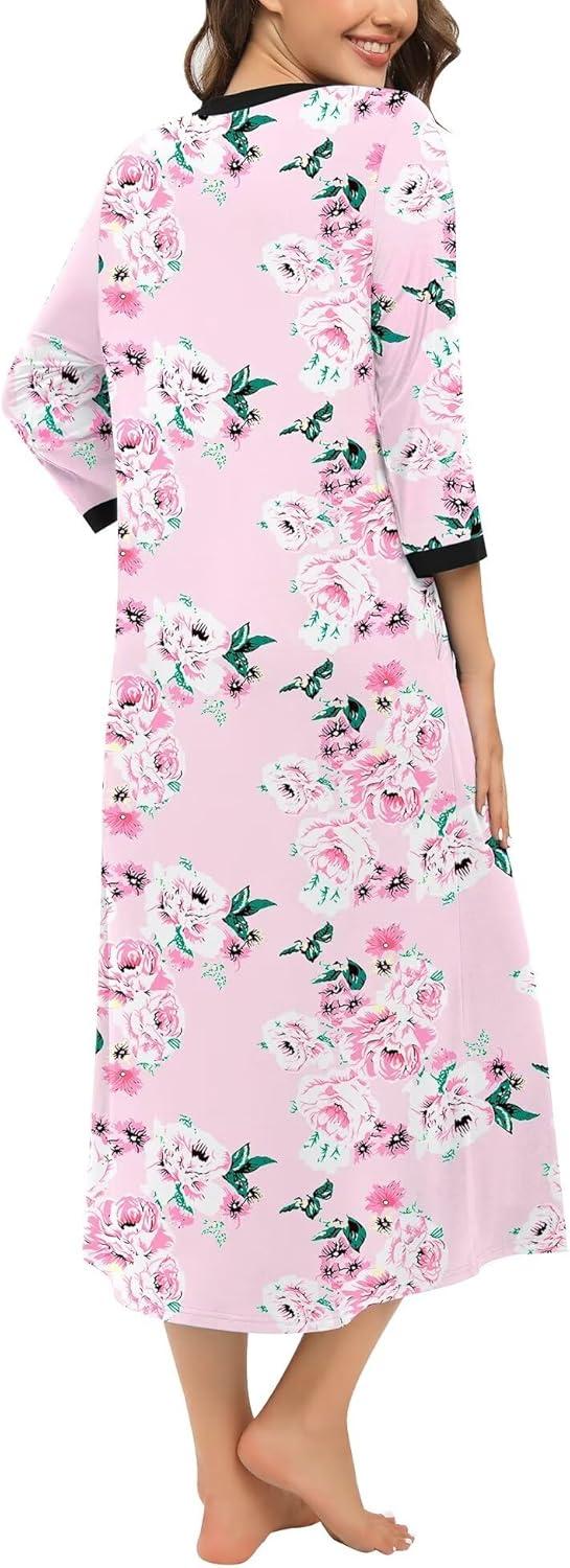 imageSWOMOG Women Zipper Robe Long Housecoat Zip Up Bathrobes Full Length Nightgown Loungewear with Pockets S3XLFloral Pink