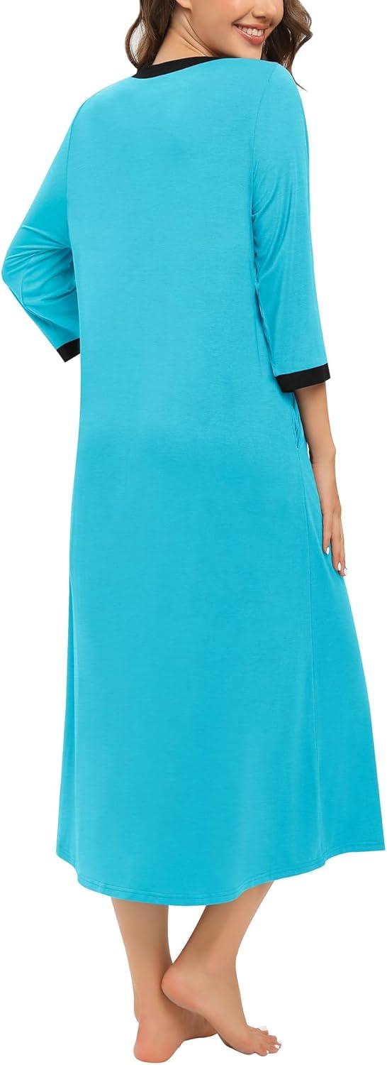imageSWOMOG Women Zipper Robe Long Housecoat Zip Up Bathrobes Full Length Nightgown Loungewear with Pockets S3XLPeacock Blue
