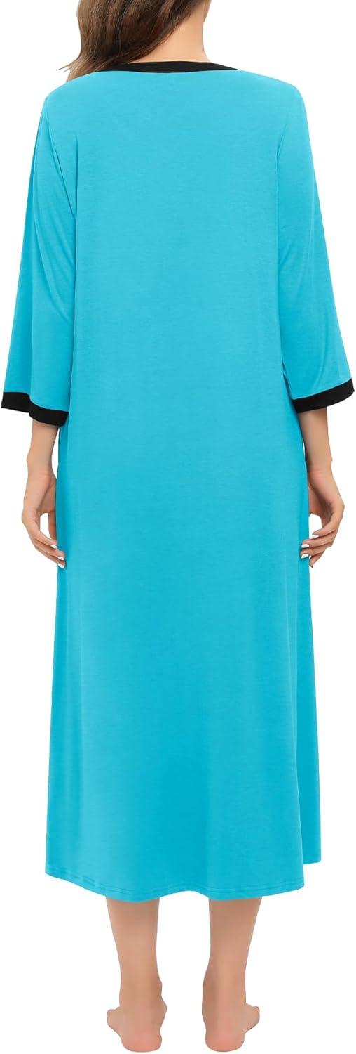imageSWOMOG Women Zipper Robe Long Housecoat Zip Up Bathrobes Full Length Nightgown Loungewear with Pockets S3XLPeacock Blue