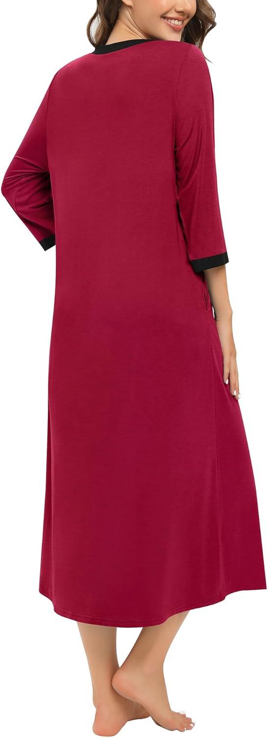 imageSWOMOG Women Zipper Robe Long Housecoat Zip Up Bathrobes Full Length Nightgown Loungewear with Pockets S3XLWine Red