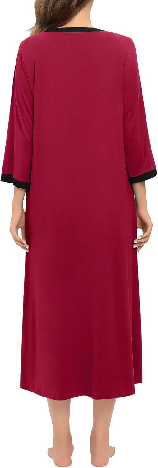 imageSWOMOG Women Zipper Robe Long Housecoat Zip Up Bathrobes Full Length Nightgown Loungewear with Pockets S3XLWine Red