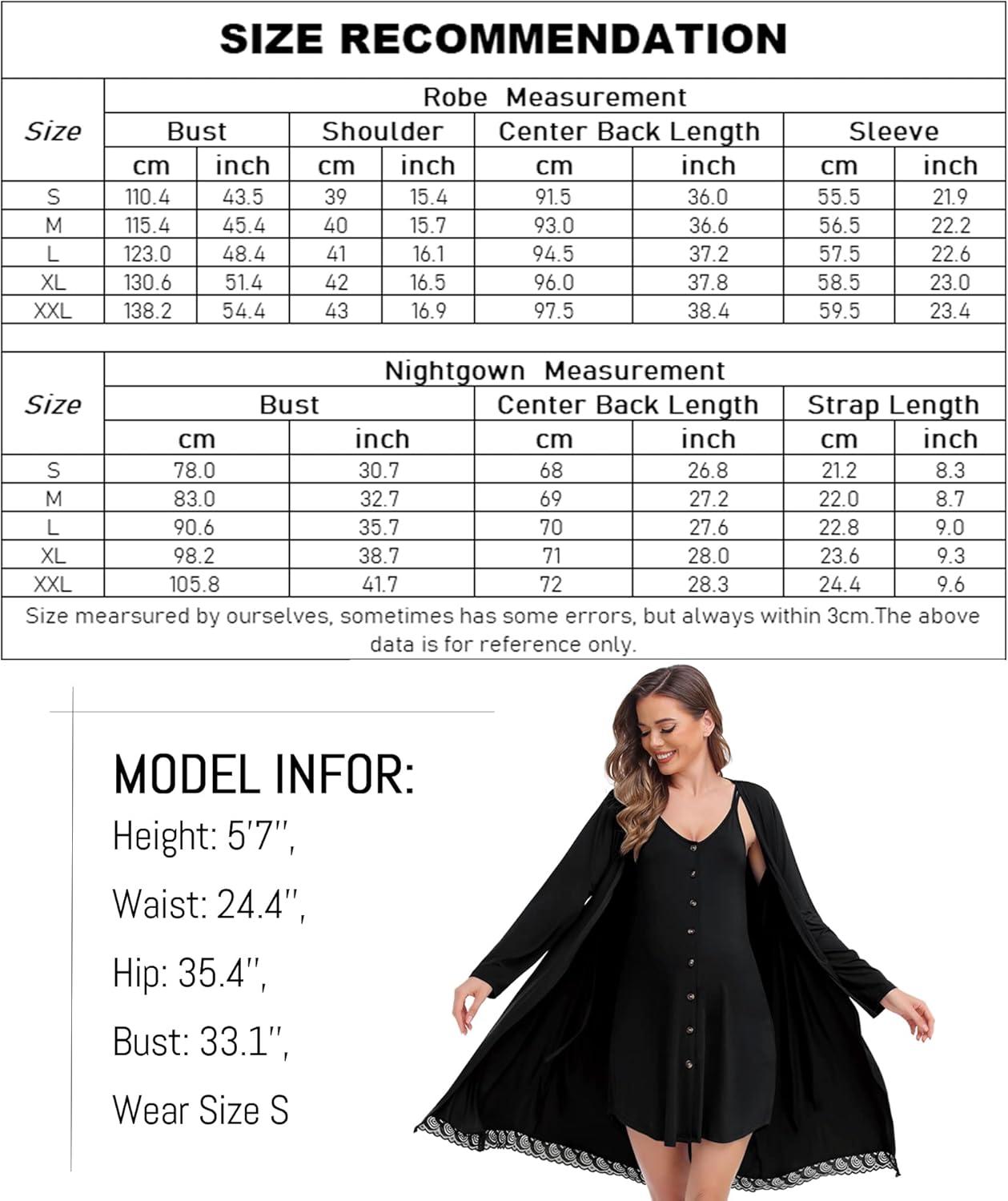 imageSWOMOG Womens Maternity Nursing Nightgown and Lace Robe Set 3 in 1 Labor Delivery Button Down Nursing Dress 2 Piece SleepwearBlack
