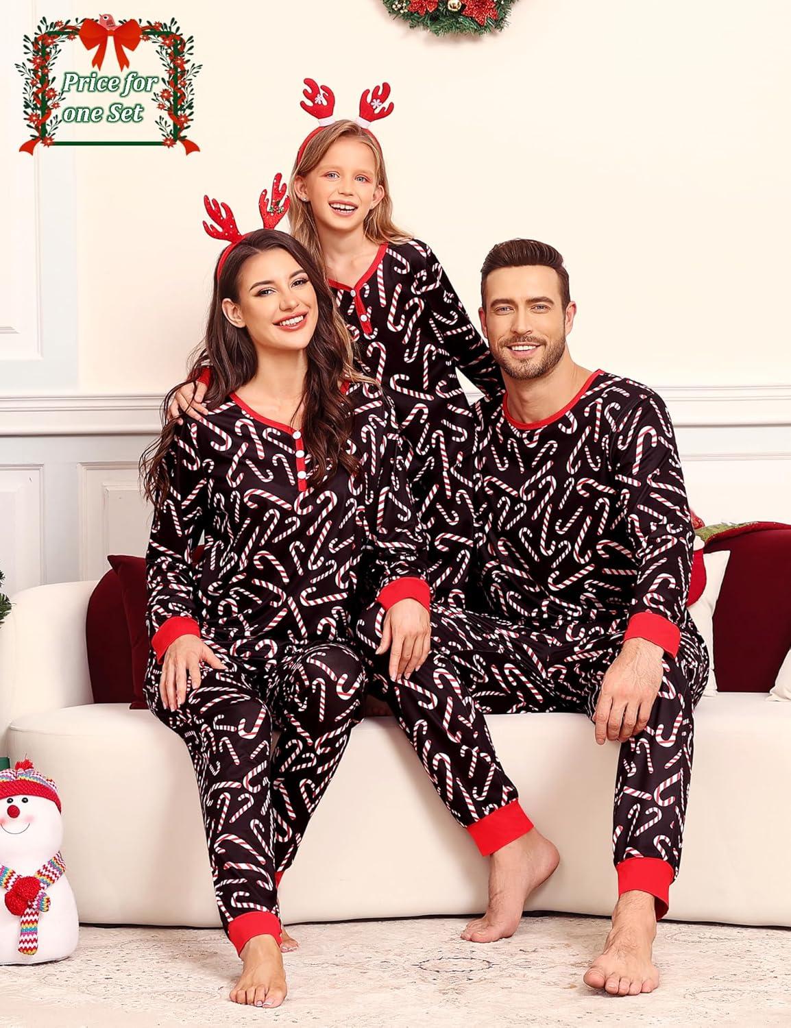 imageSWOMOG Family Christmas Matching Pajamas Set WomenMen Modal Pajama 2 PCS Long Sleeve Sleepwear Sets with PocketsZcandy Cane