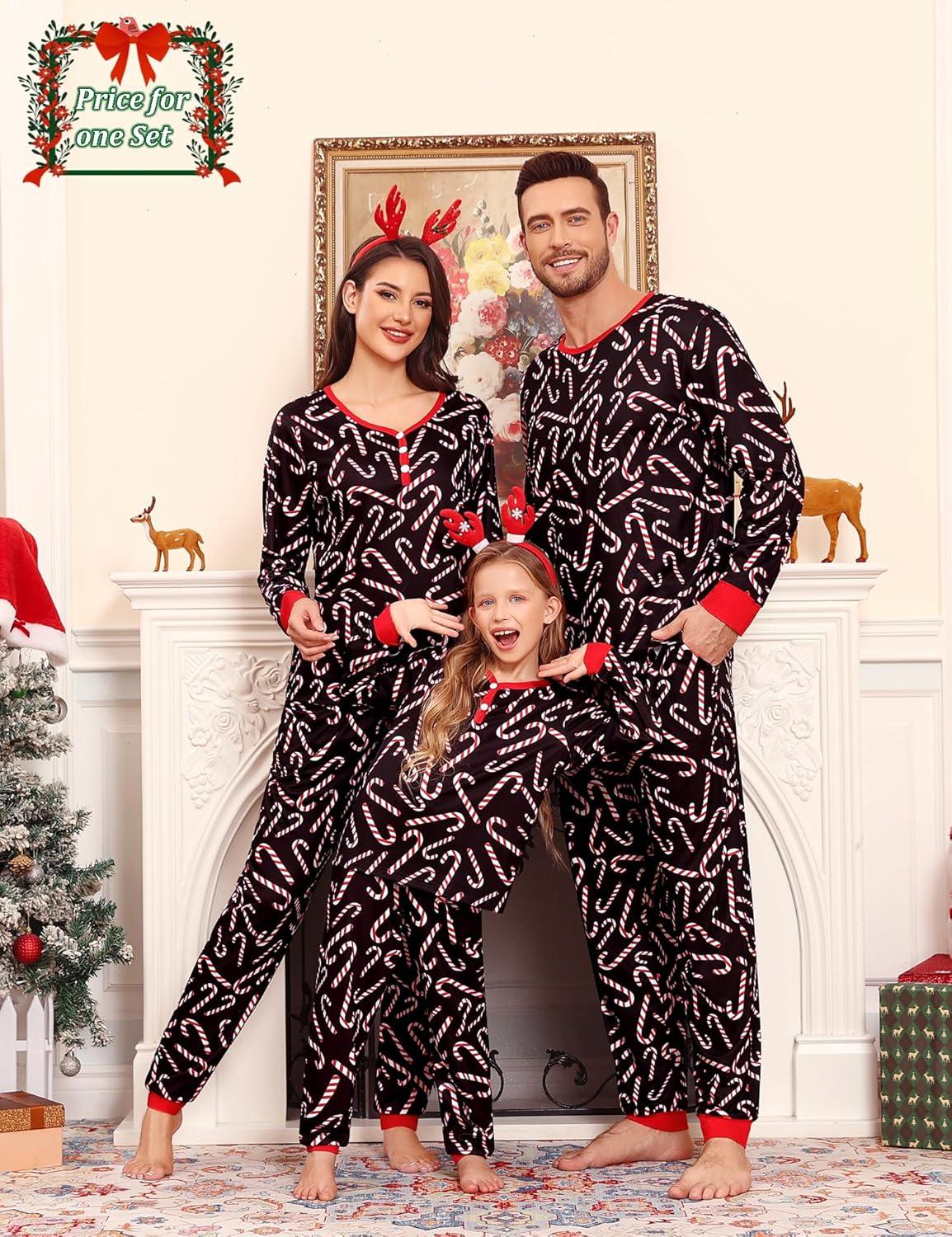 imageSWOMOG Family Christmas Matching Pajamas Set WomenMen Modal Pajama 2 PCS Long Sleeve Sleepwear Sets with PocketsZcandy Cane