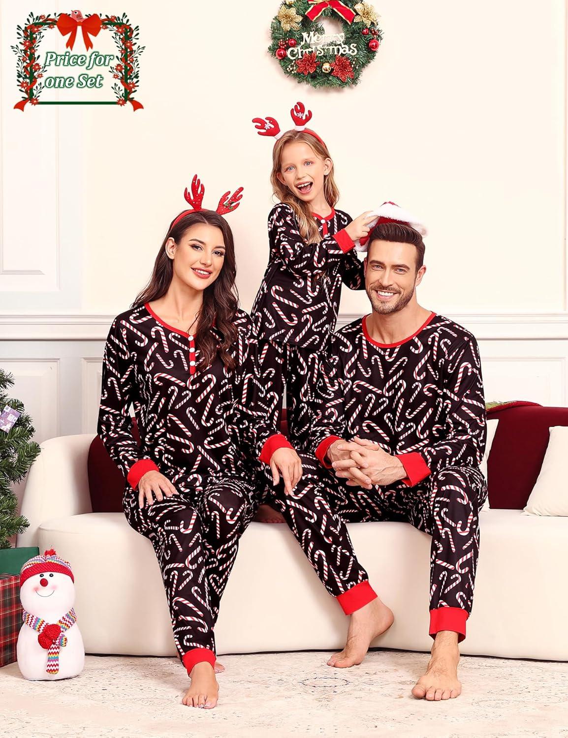 imageSWOMOG Family Christmas Matching Pajamas Set WomenMen Modal Pajama 2 PCS Long Sleeve Sleepwear Sets with PocketsZcandy Cane