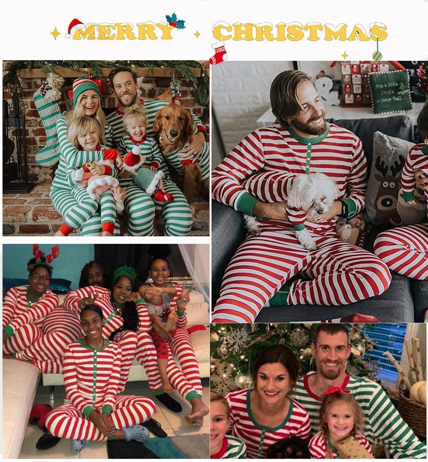 imageSWOMOG Matching Family Pajamas Sets Christmas Couple PJs Holiday Onesise Nightwear Household Sleepwear Sets with Pet bibsGreen Bibs Pet