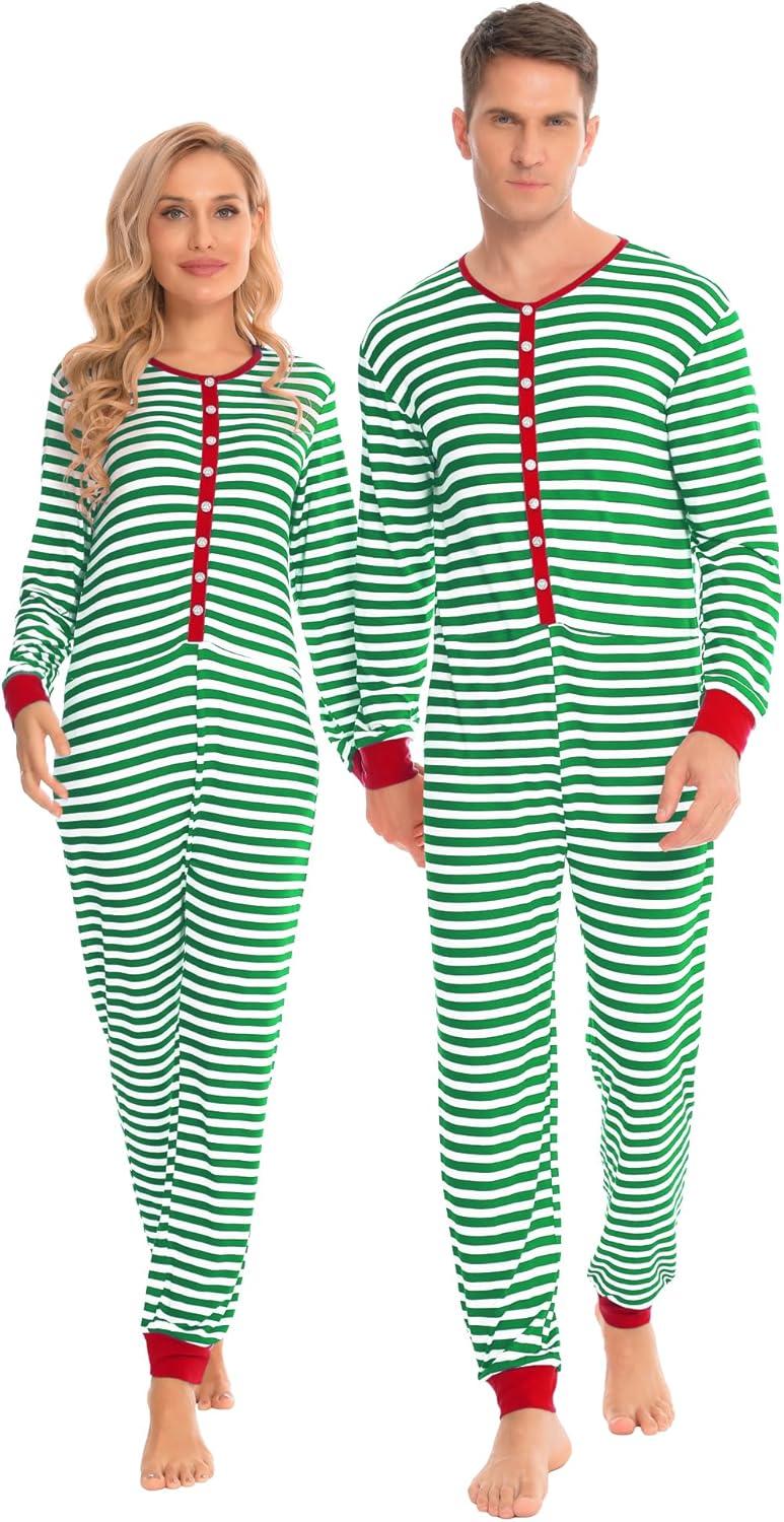 imageSWOMOG Matching Family Pajamas Sets Christmas Couple PJs Holiday Onesise Nightwear Household Sleepwear Sets with Pet bibsGreen Stripe