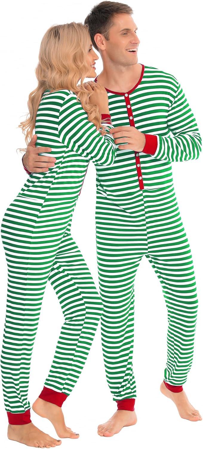 imageSWOMOG Matching Family Pajamas Sets Christmas Couple PJs Holiday Onesise Nightwear Household Sleepwear Sets with Pet bibsGreen Stripe