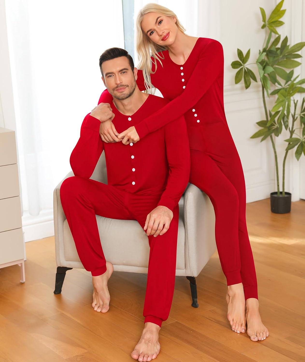 imageSWOMOG Matching Family Pajamas Sets Christmas Couple PJs Holiday Onesise Nightwear Household Sleepwear Sets with Pet bibsRed