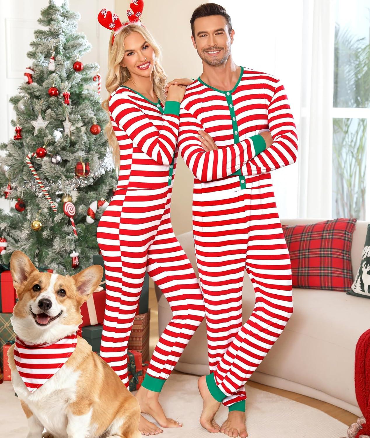 imageSWOMOG Matching Family Pajamas Sets Christmas Couple PJs Holiday Onesise Nightwear Household Sleepwear Sets with Pet bibsRed Bibs Pet
