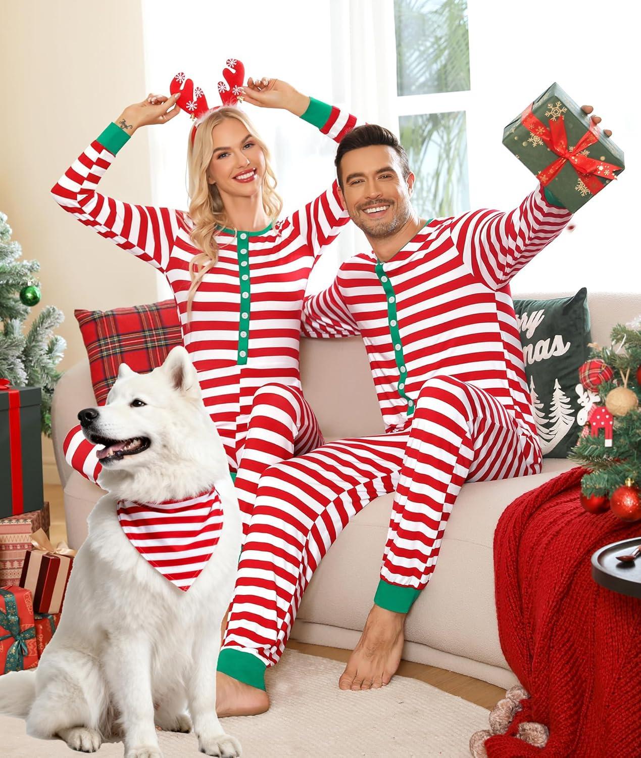 imageSWOMOG Matching Family Pajamas Sets Christmas Couple PJs Holiday Onesise Nightwear Household Sleepwear Sets with Pet bibsRed Bibs Pet