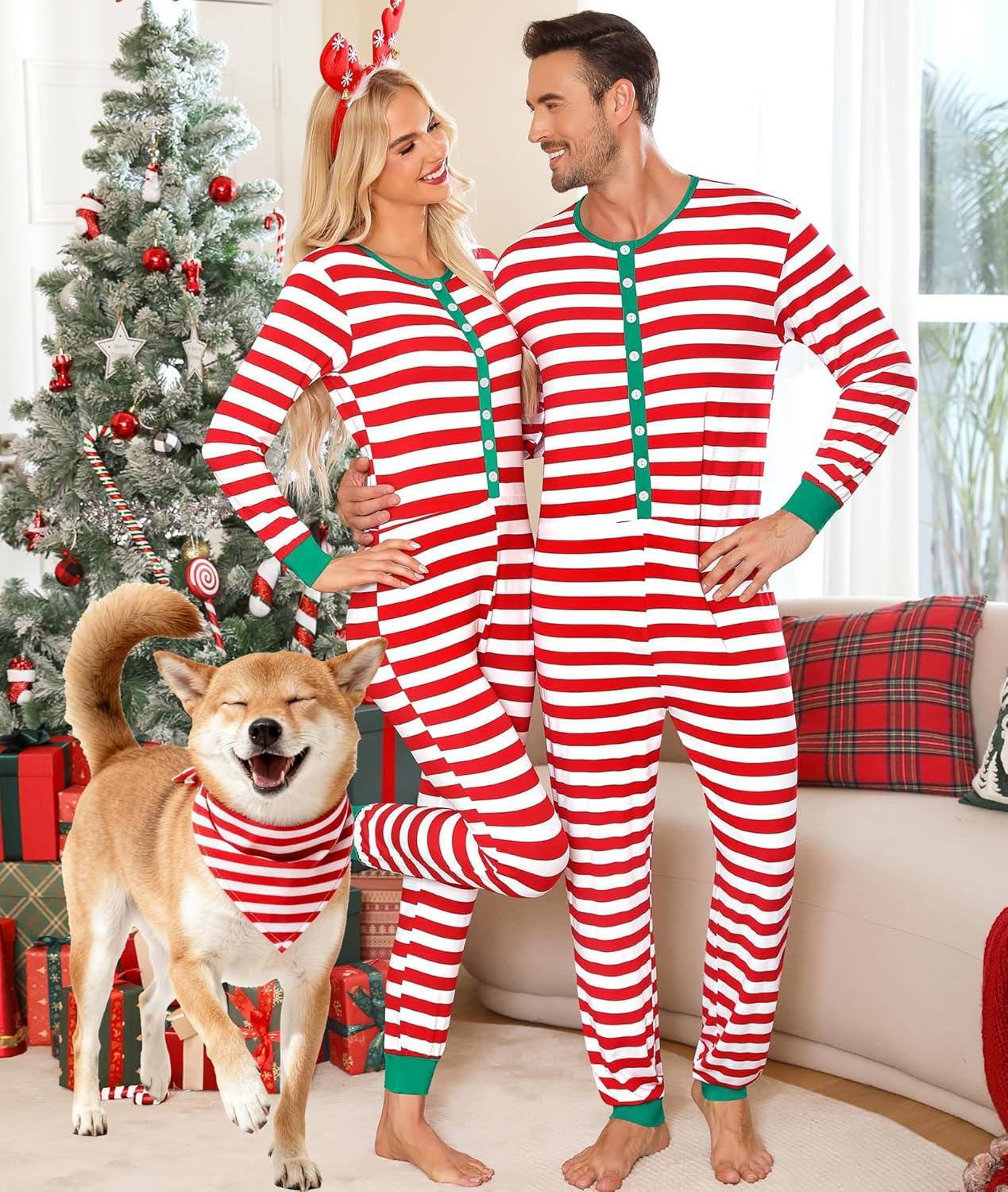 imageSWOMOG Matching Family Pajamas Sets Christmas Couple PJs Holiday Onesise Nightwear Household Sleepwear Sets with Pet bibsRed Bibs Pet