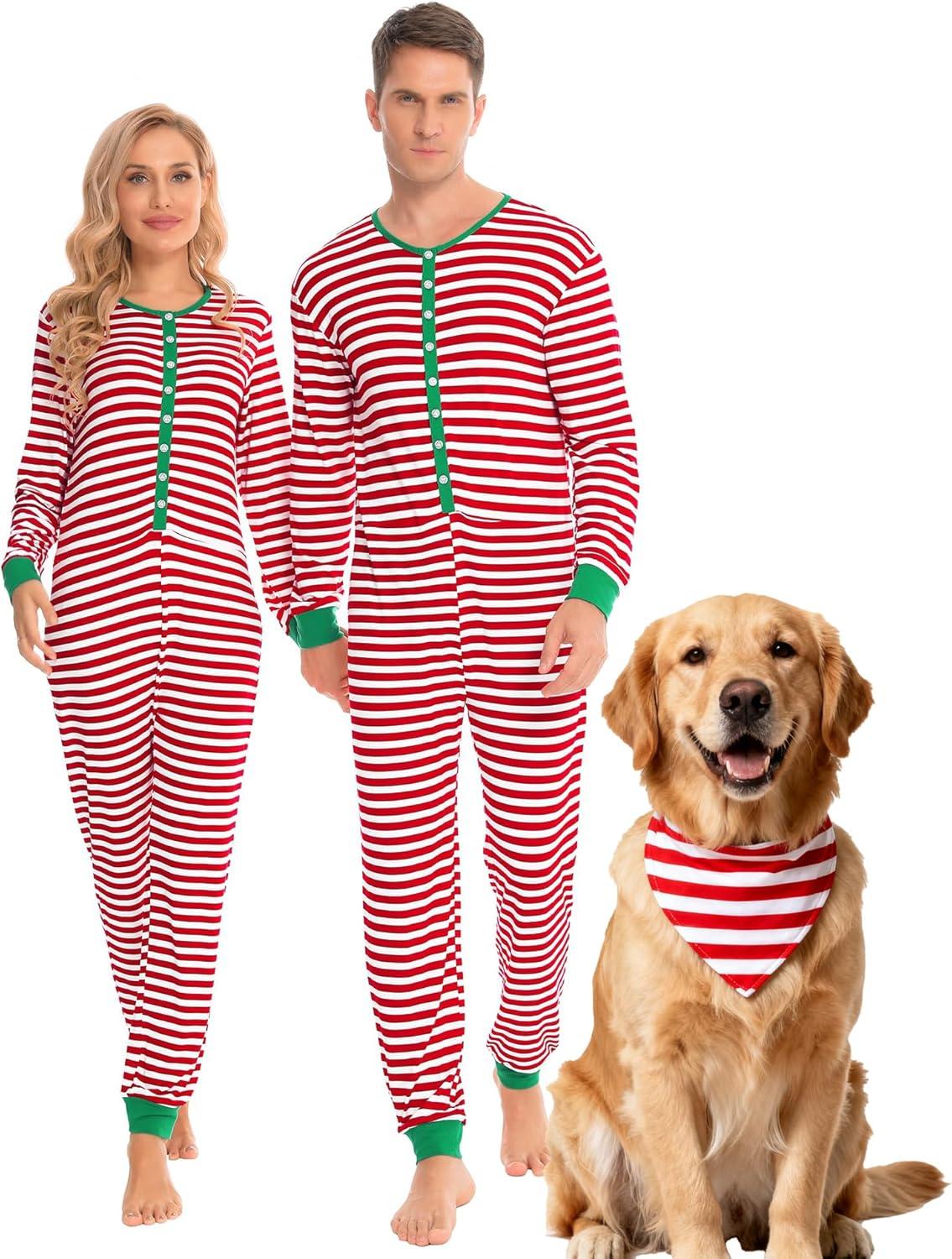 imageSWOMOG Matching Family Pajamas Sets Christmas Couple PJs Holiday Onesise Nightwear Household Sleepwear Sets with Pet bibsRed Stripe
