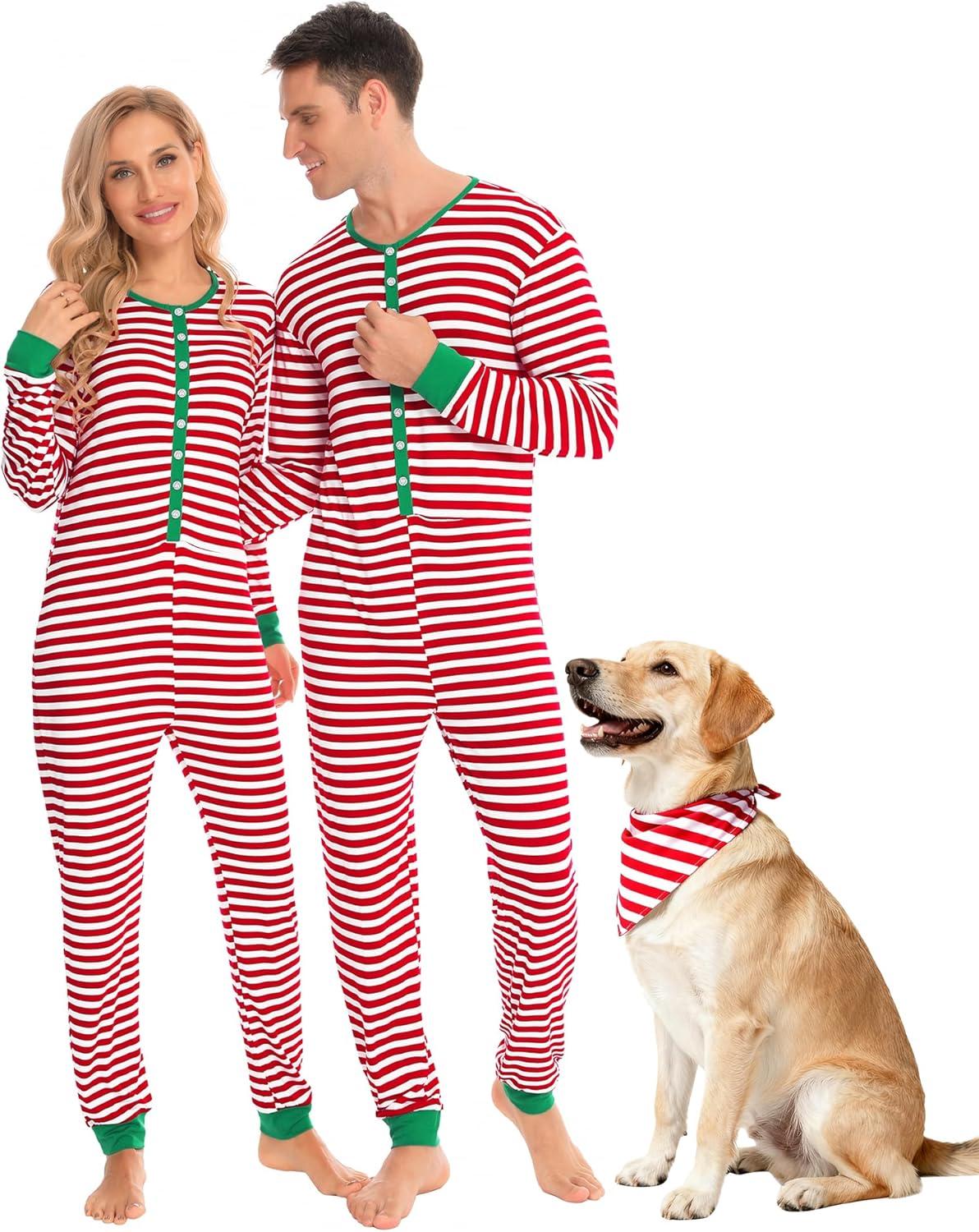 imageSWOMOG Matching Family Pajamas Sets Christmas Couple PJs Holiday Onesise Nightwear Household Sleepwear Sets with Pet bibsRed Stripe