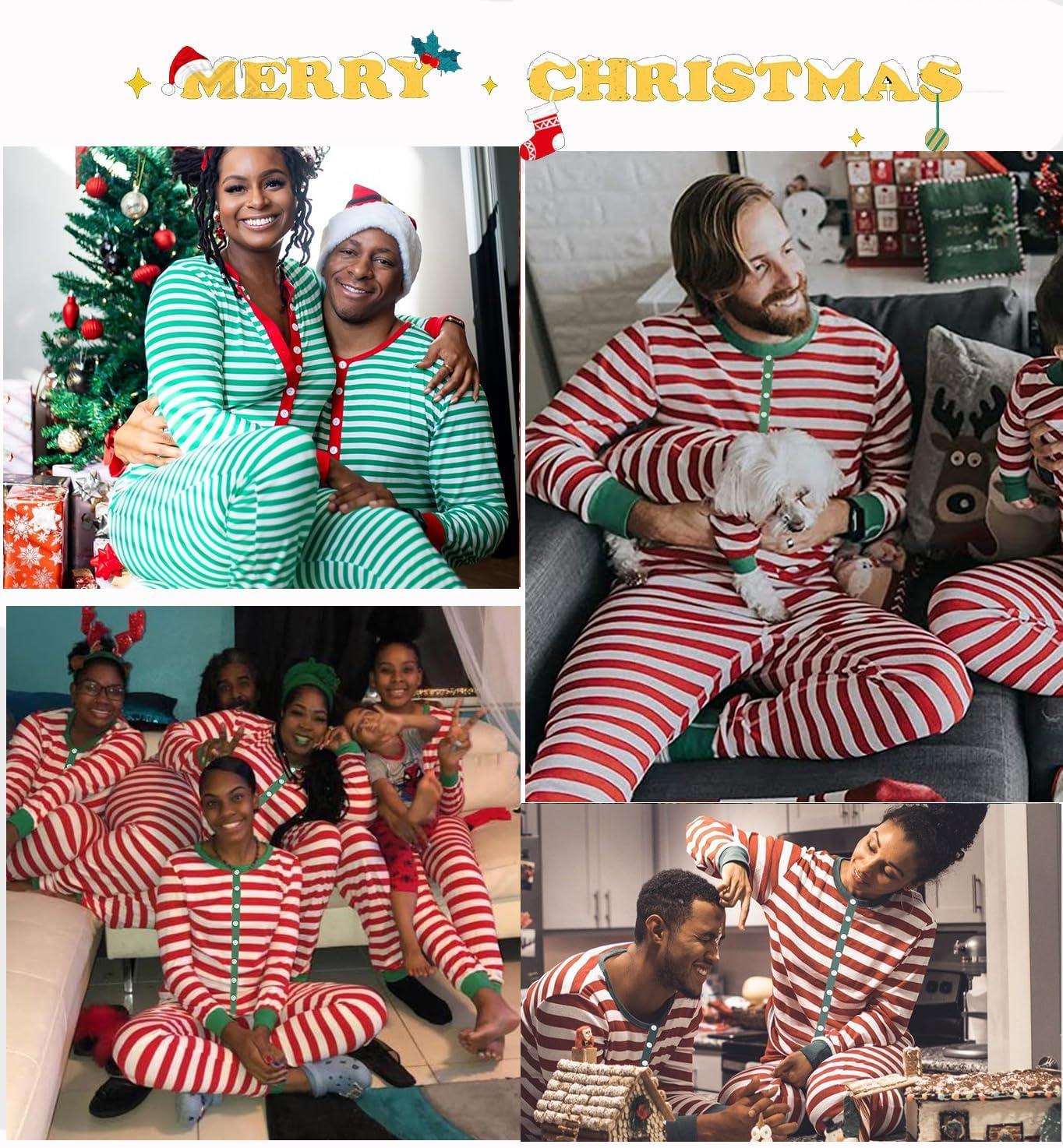 imageSWOMOG Matching Family Pajamas Sets Christmas Couple PJs Holiday Onesise Nightwear Household Sleepwear Sets with Pet bibsRed Stripe