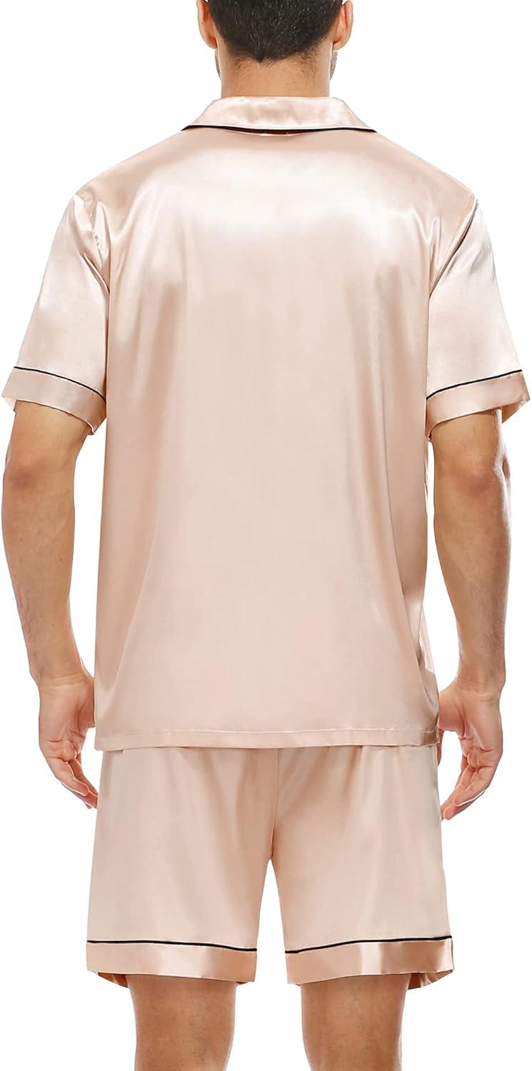 imageSWOMOG Men Satin Silk Pajamas Sets Short Sleeve Sleepwear ButtonDown PJs Sets TwoPieces Loungewear with PocketsChampagne