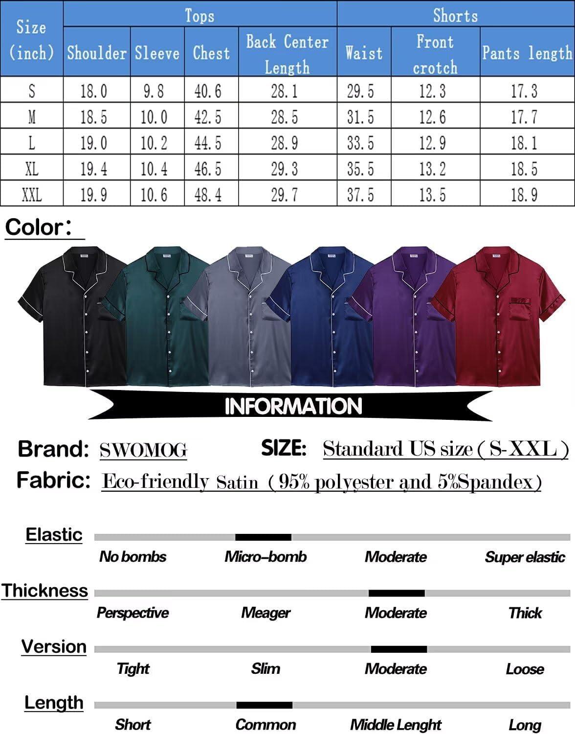 imageSWOMOG Men Satin Silk Pajamas Sets Short Sleeve Sleepwear ButtonDown PJs Sets TwoPieces Loungewear with PocketsOpaue Couche