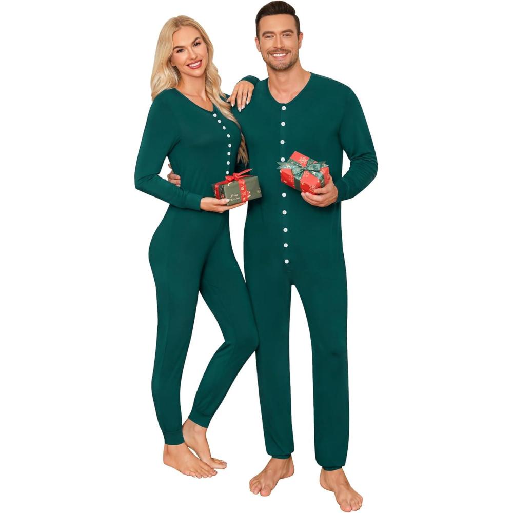 imageSWOMOG Matching Family Pajamas Sets Christmas Couple PJs Holiday Onesise Nightwear Household Sleepwear Sets with Pet bibsGreen