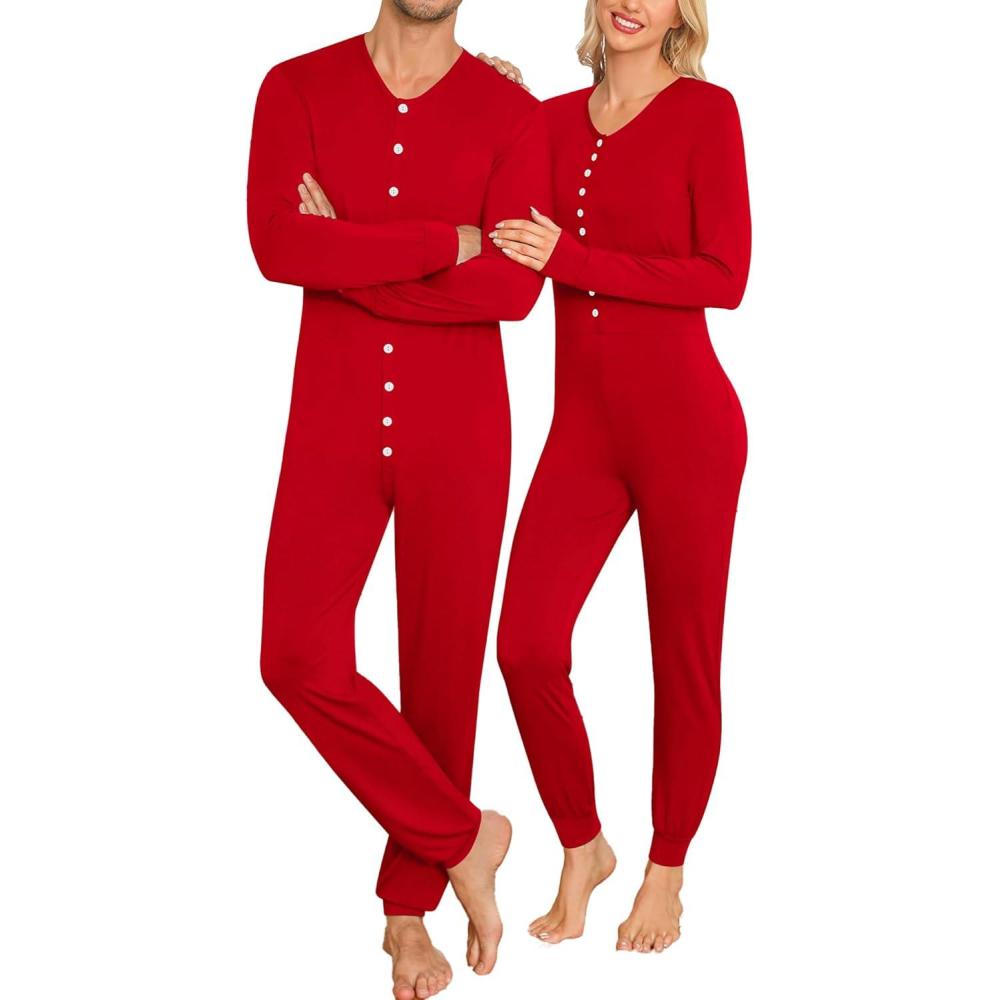 imageSWOMOG Matching Family Pajamas Sets Christmas Couple PJs Holiday Onesise Nightwear Household Sleepwear Sets with Pet bibsRed