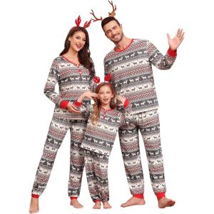 SWOMOG Family Christmas Matching Pajamas Set Women/Men Modal Pajama 2 PCS Long Sleeve Sleepwear Sets with Pockets(Z-brown Elk)
